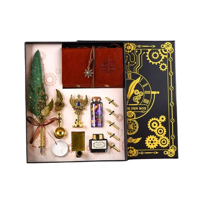 Set cadou Caligrafie Vintage cu Pana verde, Jurnal si Stampila pentru Ceara, Set complet 13 piese [7]