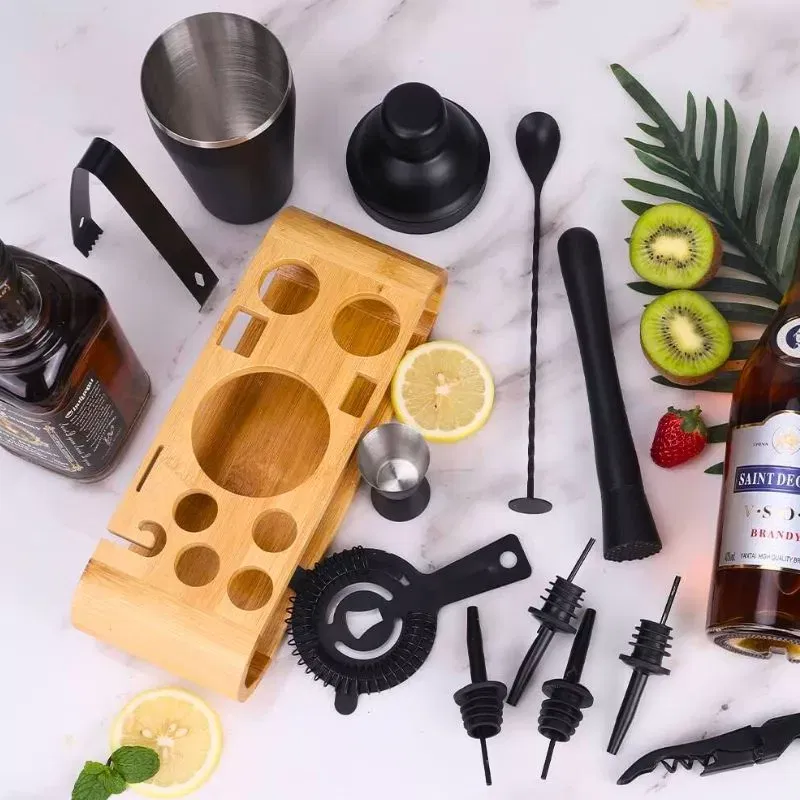 Set cadou Cocktail Shaker Mixology cu 11 accesorii 750ml Negru [18]