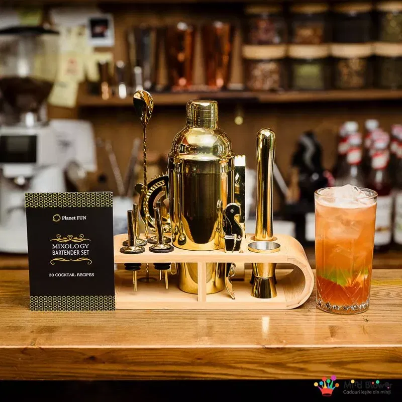 Set cadou Cocktail Shaker Mixology cu 11 accesorii 750ml Gold [3]