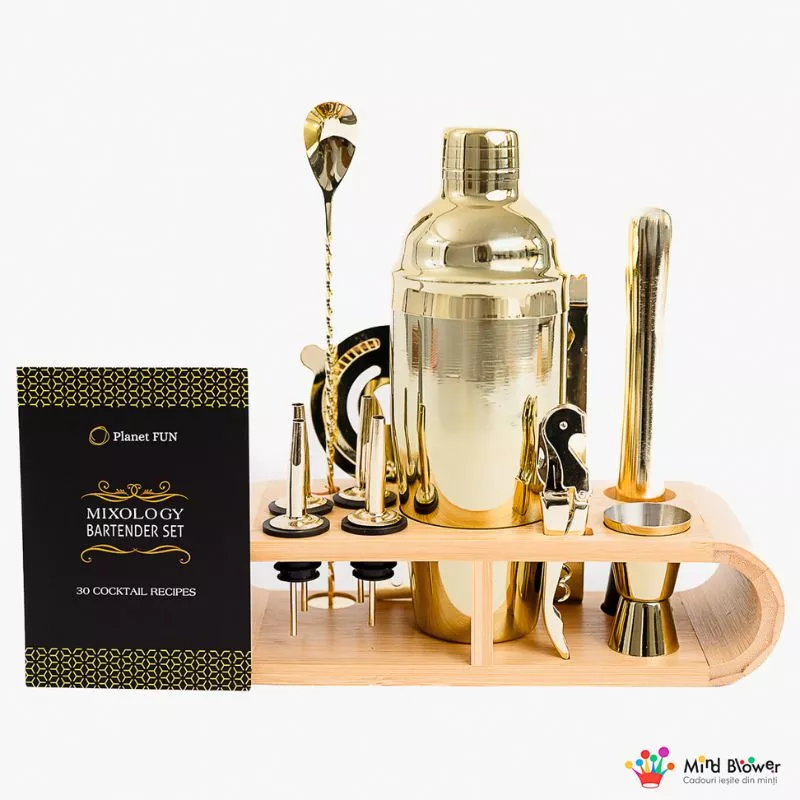 Set cadou Cocktail Shaker Mixology cu 11 accesorii 750ml Gold [25]