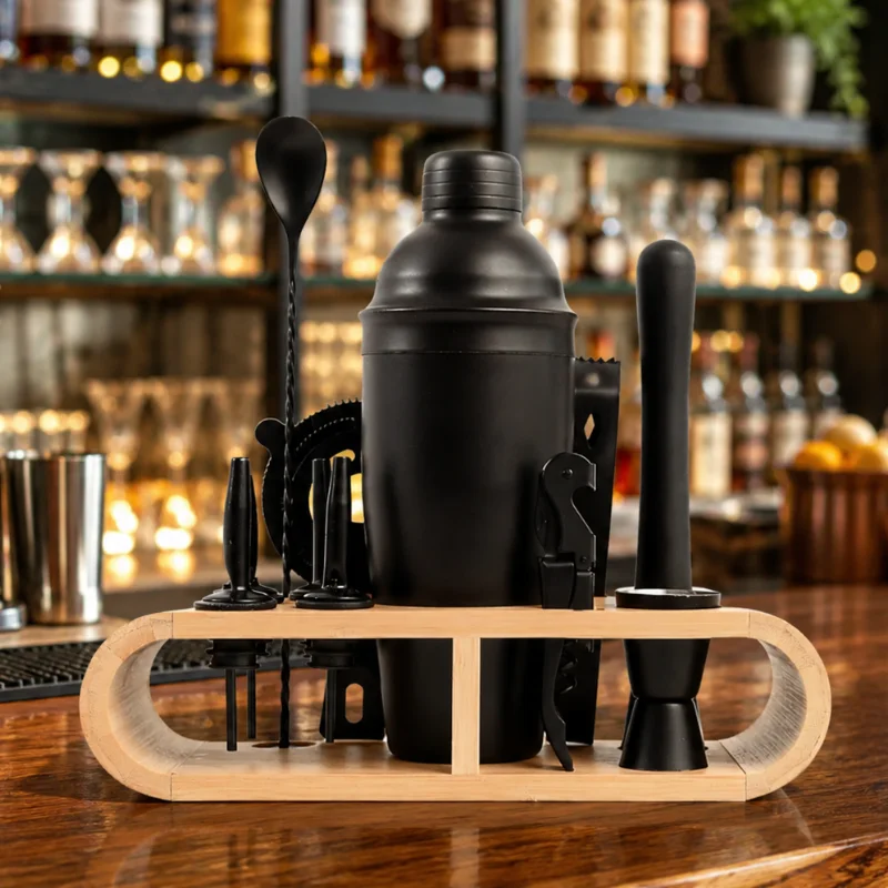 Set cadou Cocktail Shaker Mixology cu 11 accesorii 750ml Negru [1]