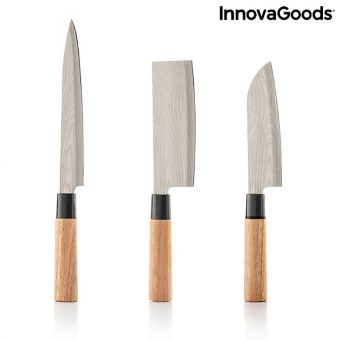 Set cadou cutite japoneze DAMASQ, cu manere din lemn [9]