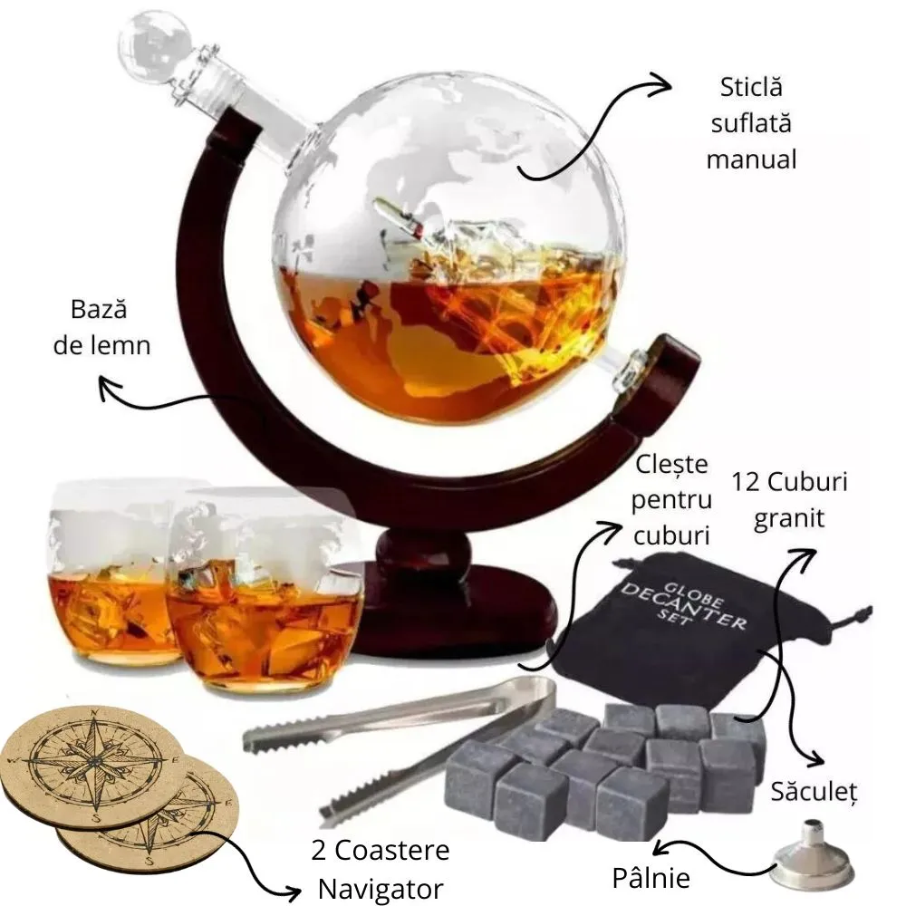 Set cadou decantor Glob Pamantesc cu doua pahare Epique [18]