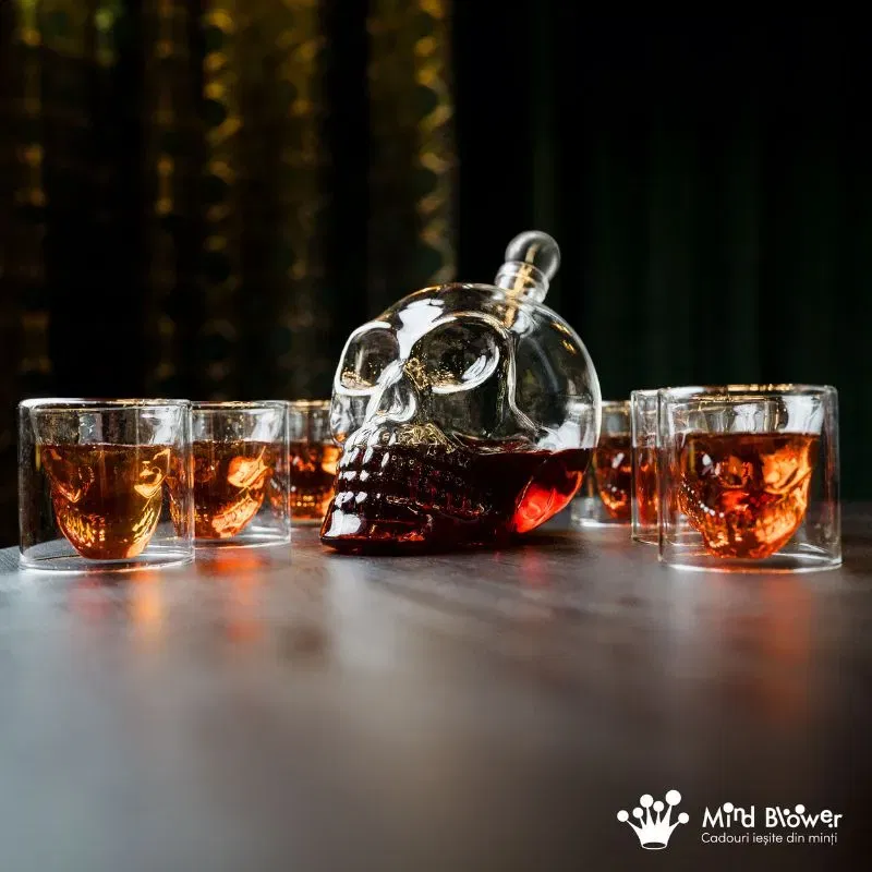 Set cadou Decantor sticla Craniu 1000ml cu 6 pahare cu Tava Free Spirits [5]