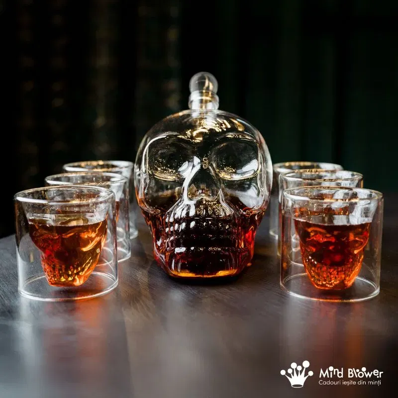 Set cadou Decantor sticla Craniu 1000ml cu 6 pahare Free Spirits [1]