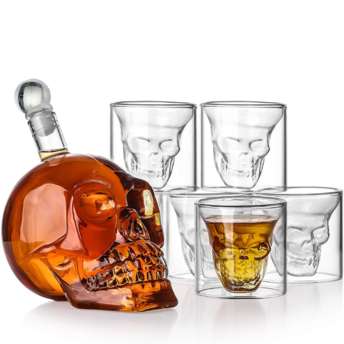 Set cadou Decantor sticla Craniu 1000ml cu 6 pahare Free Spirits [10]