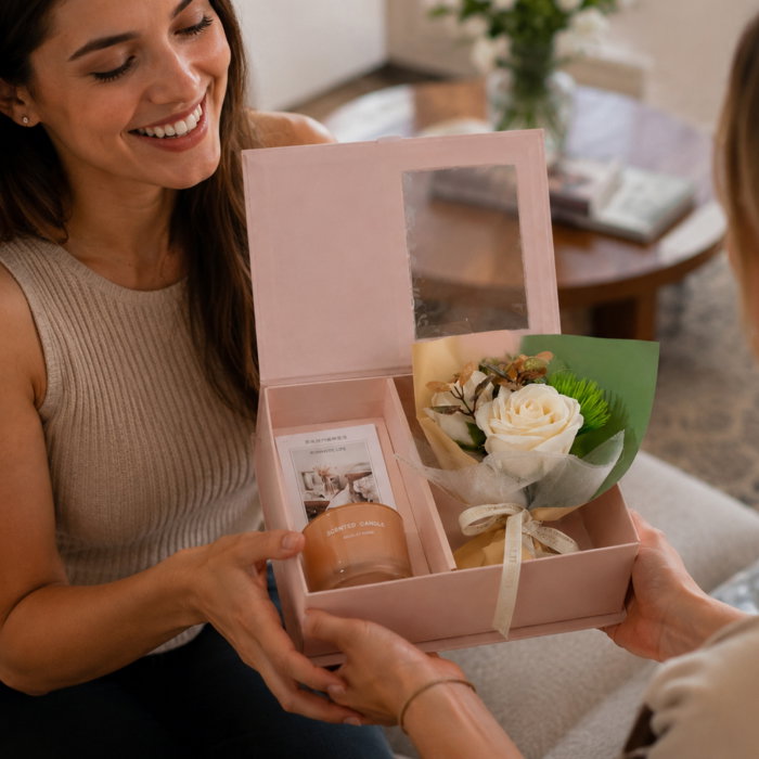 Set cadou femei cu flori din sapun si lumanare, Ivory Rose [2]