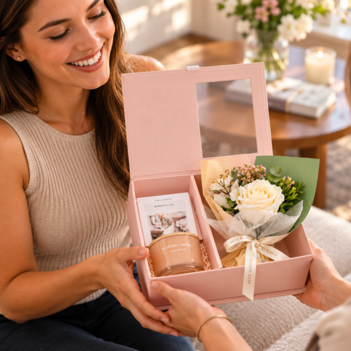 Set cadou femei cu flori din sapun si lumanare, Ivory Rose [1]