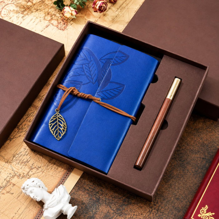 Set Cadou Vintage cu Jurnal si Pix, Albastru Regal [6]