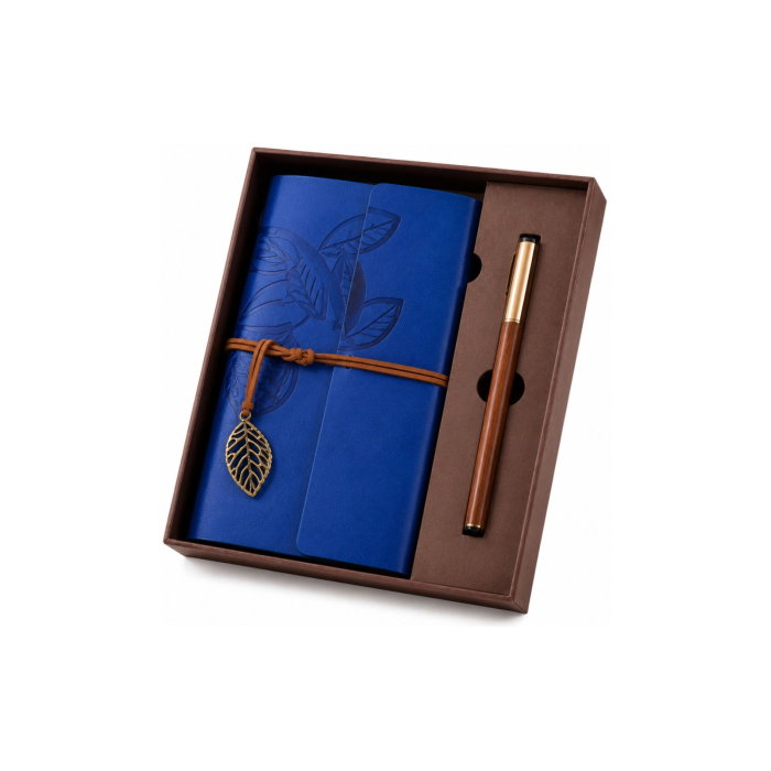 Set Cadou Vintage cu Jurnal si Pix, Albastru Regal [11]