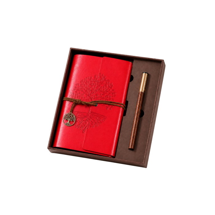 Set Cadou Vintage cu Jurnal si Pix, Copacul Vietii Rosu [11]