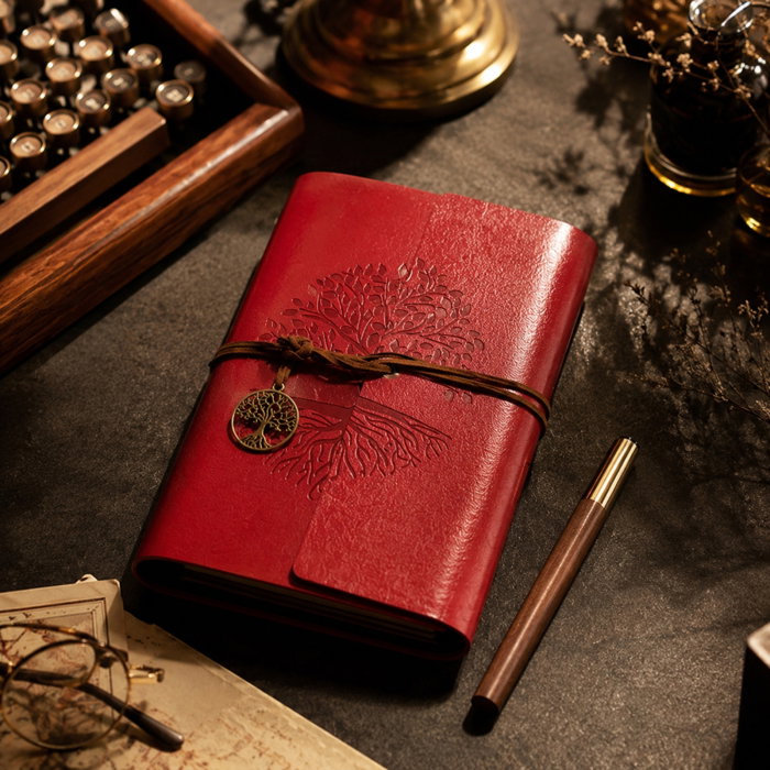 Set Cadou Vintage cu Jurnal si Pix, Copacul Vietii Rosu [2]