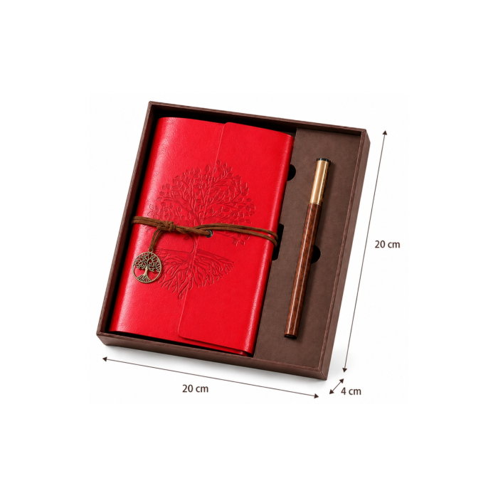 Set Cadou Vintage cu Jurnal si Pix, Copacul Vietii Rosu [12]