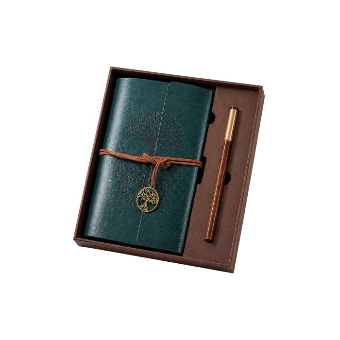 Set Cadou Vintage cu Jurnal si Pix, Copacul Vietii Verde [12]