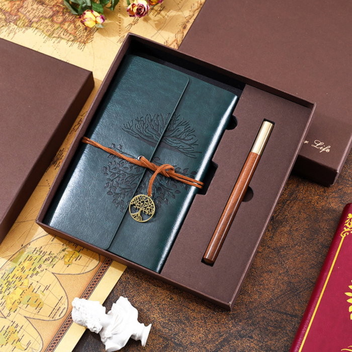 Set Cadou Vintage cu Jurnal si Pix, Copacul Vietii Verde [6]