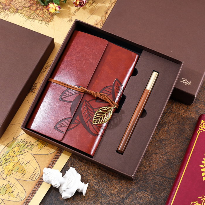 Set Cadou Vintage cu Jurnal si Pix, Maro Rustic [5]