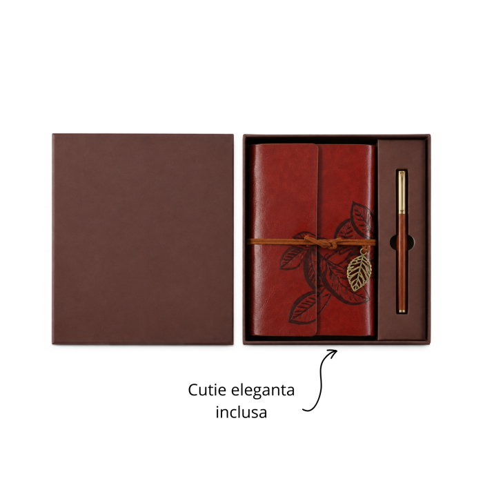 Set Cadou Vintage cu Jurnal si Pix, Maro Rustic [15]