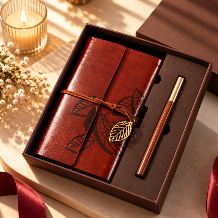 Set Cadou Vintage cu Jurnal si Pix, Maro Rustic [1]