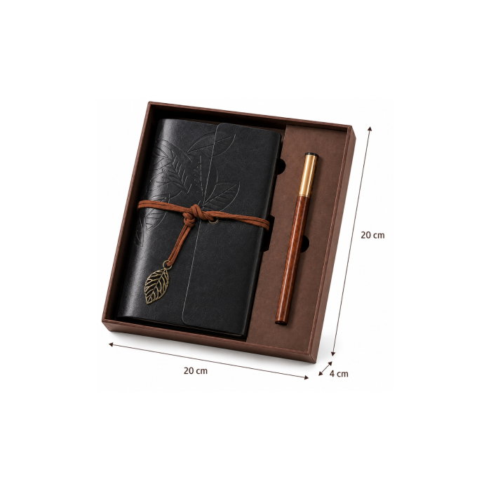 Set Cadou Vintage cu Jurnal si Pix, Negru Clasic [12]