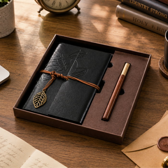 Set Cadou Vintage cu Jurnal si Pix, Negru Clasic [1]