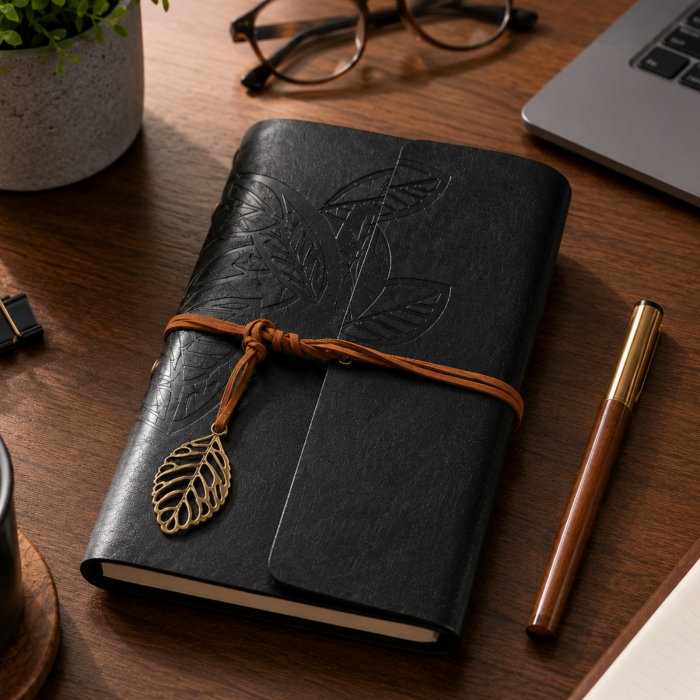 Set Cadou Vintage cu Jurnal si Pix, Negru Clasic [2]