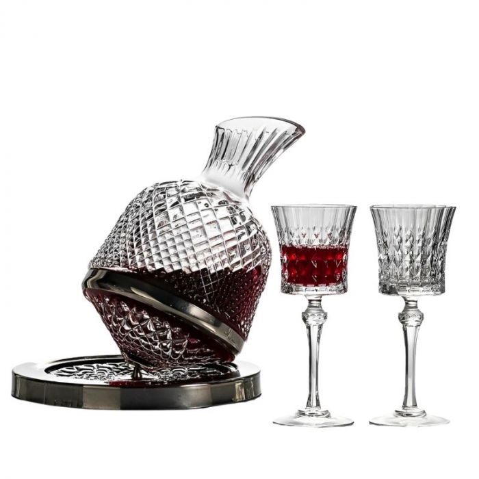 Set Decantor de bauturi Rotativ cu 2 pahare argintiu [16]