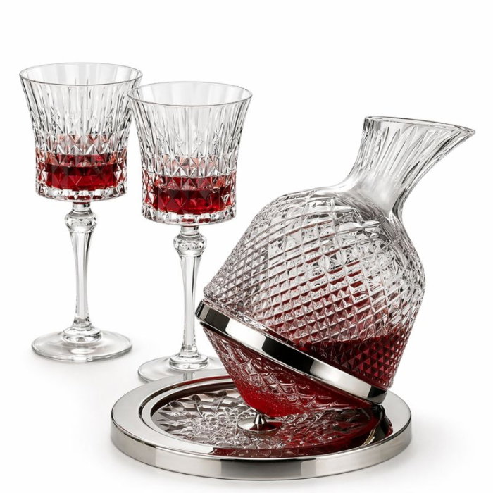 Set Decantor de bauturi Rotativ cu 2 pahare argintiu [19]