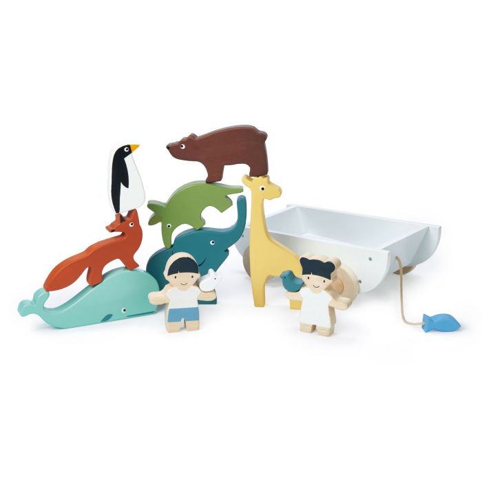 Set jucarii din lemn Corabia cu animalute, 12 piese [9]