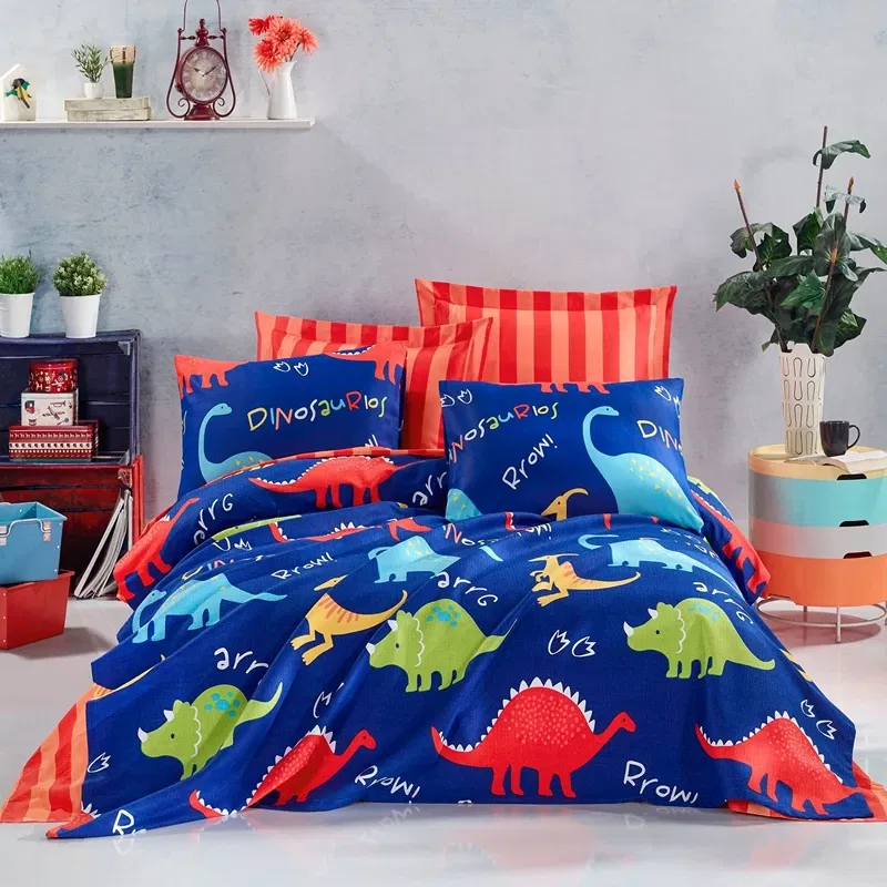 Set lenjerie bumbac Dinazorus - Bleumarin, 200x235 cm, 2 fete de perna, cearsaf [1]