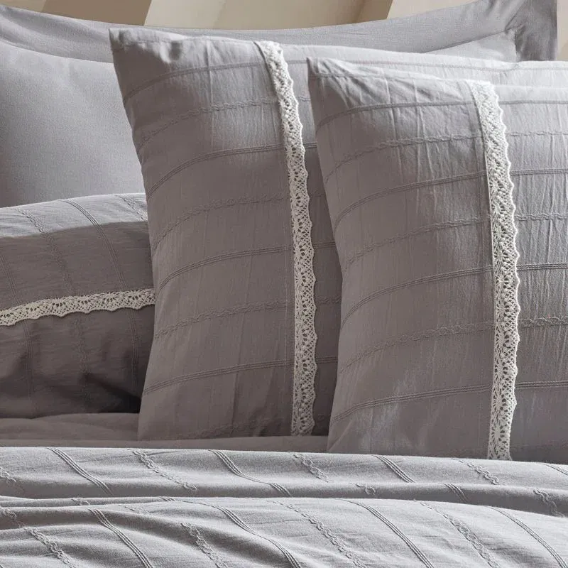 Set lenjerie bumbac jacquard Jasmin - Gri, 200x220 cm, 4 fete de perna [2]