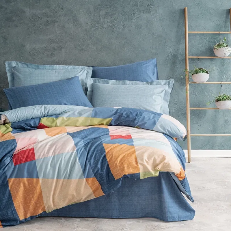 Set lenjerie bumbac ranforce Cosy - Albastru, 200x220 cm, 2 fete de perna, cearsaf [1]