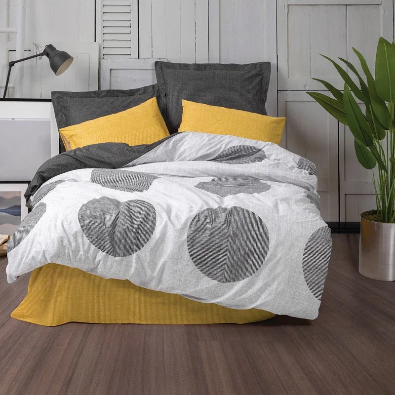 Set lenjerie bumbac ranforce Dappled - Galben, 200x220 cm, 2 fete de perna, cearsaf [1]