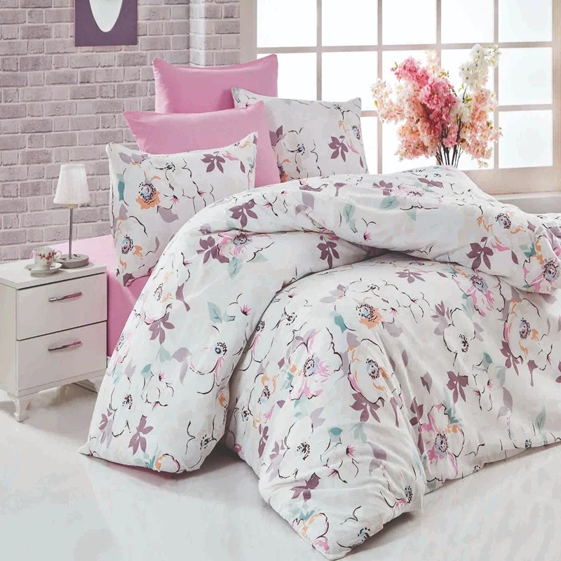 Set lenjerie bumbac ranforce Ella - Alb, 200x220 cm, 2 fete de perna, cearsaf [1]