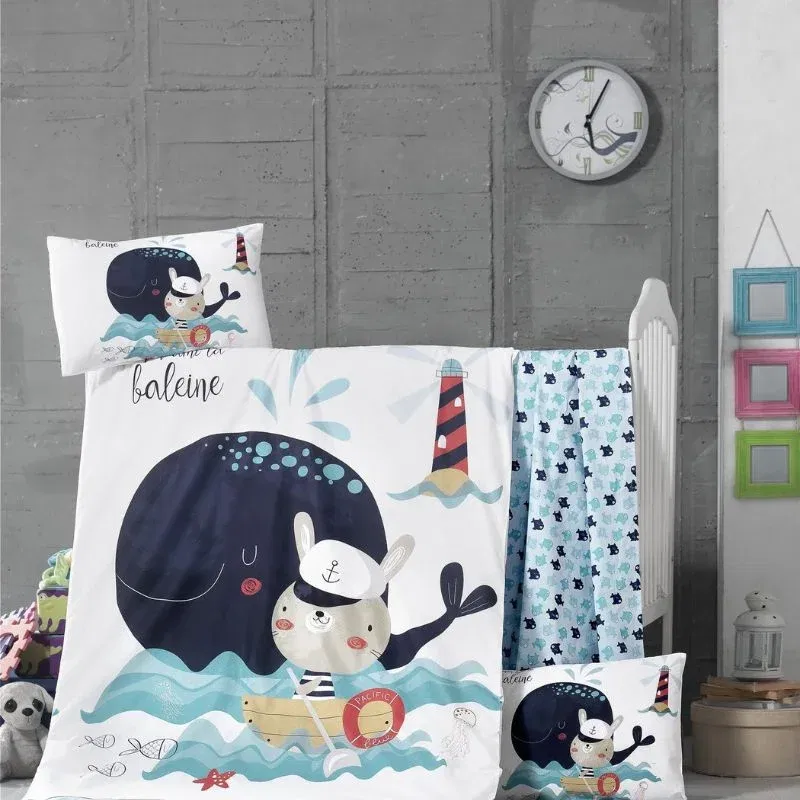 Set lenjerie bumbac ranforce Fisher - Bleumarin, 100x150 cm, 2 fete de perna [1]