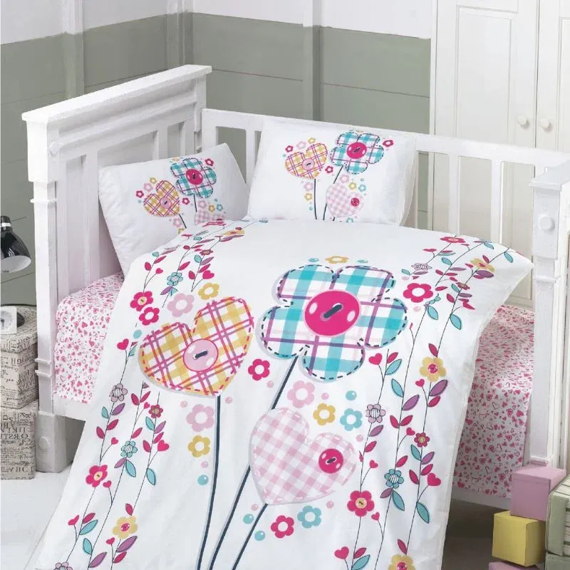 Set lenjerie bumbac ranforce Flower - Alb, 100x150 cm, 2 fete de perna [1]