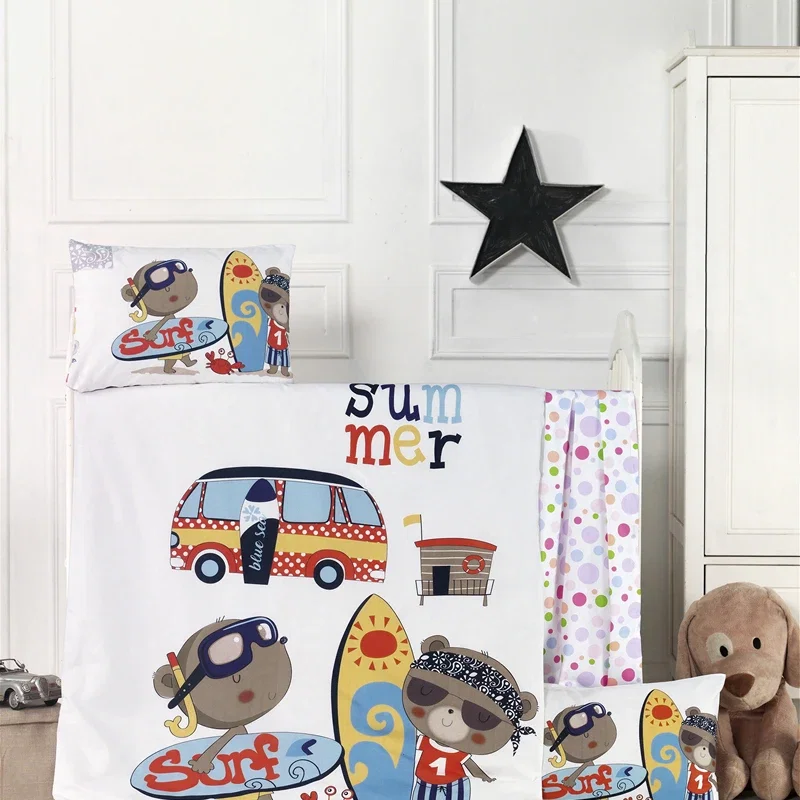 Set lenjerie de pat copii 100x150 cm, imprimeu colorat cu cearsaf si fete perna [1]