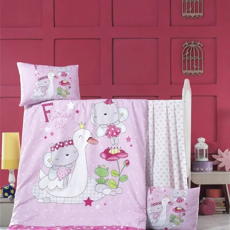 Set lenjerie de pat copii din bumbac, model zana si lebada fermecata [1]