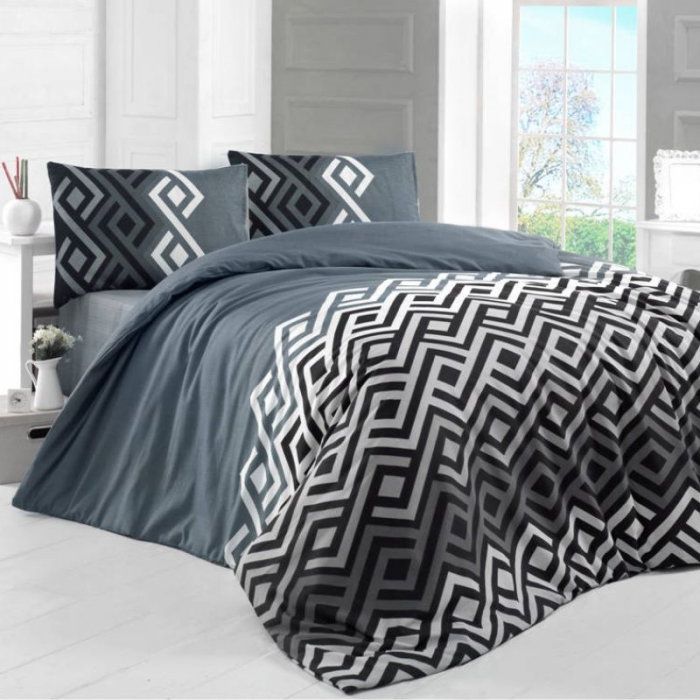 Set lenjerie de pat din bumbac, design modern cu imprimeu geometric