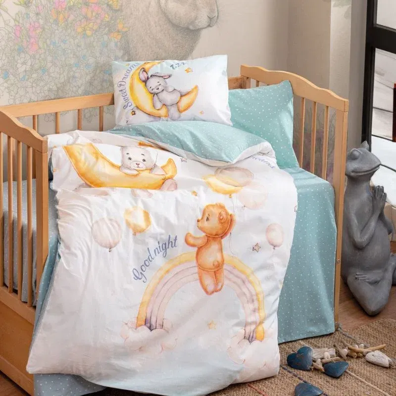 Set lenjerie pat copii Moon - Mint, bumbac, 100x150 cm [1]