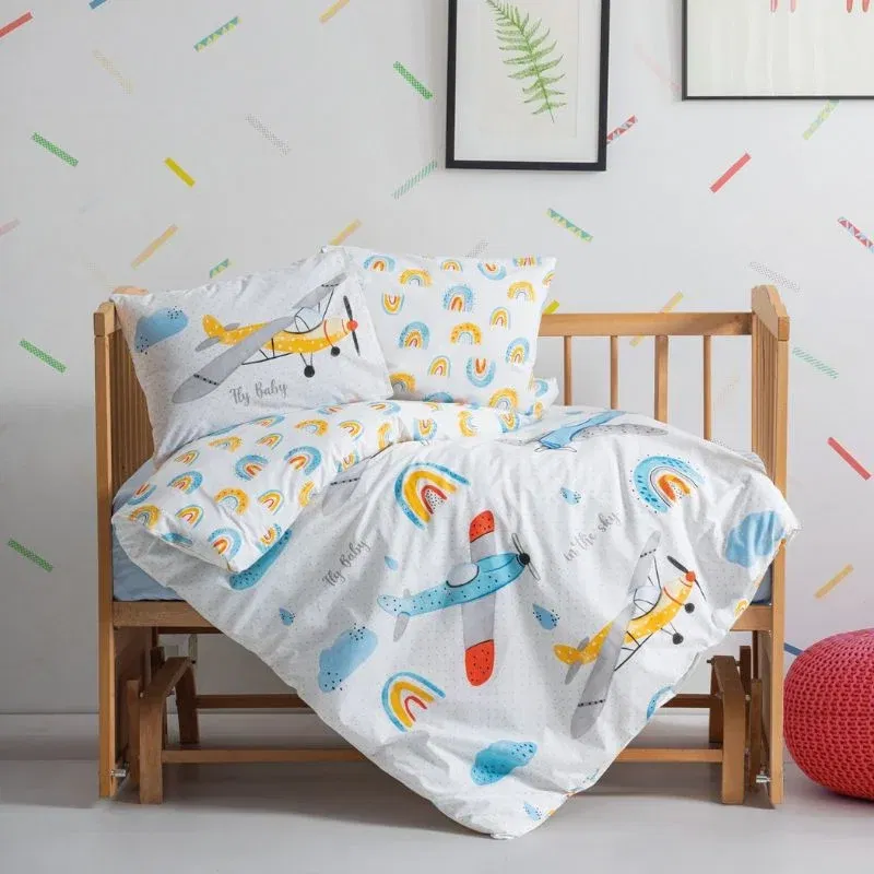 Set lenjerie pat copii Sky - Blue, bumbac, 100x150 cm [1]