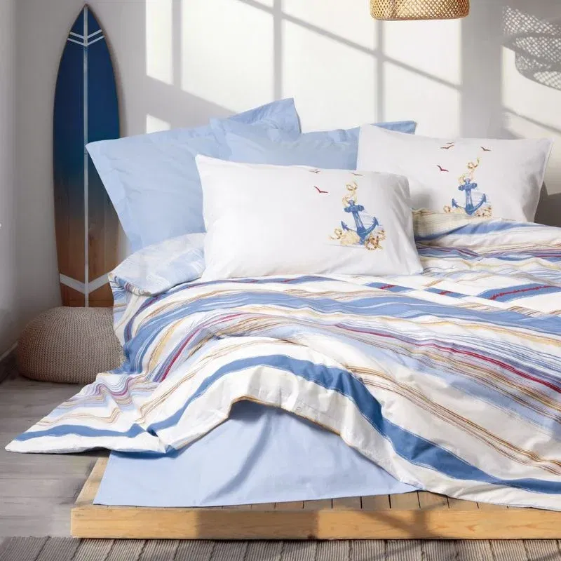 Set lenjerie pat dublu Moreno - Albastru, bumbac, 200x220 cm [1]