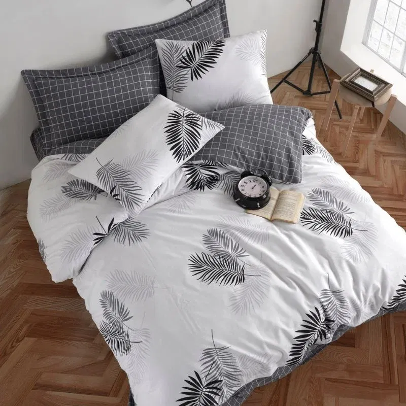 Set lenjerie pat dublu Pipong - Alb si gri, bumbac si poliester, 200x220 cm [1]