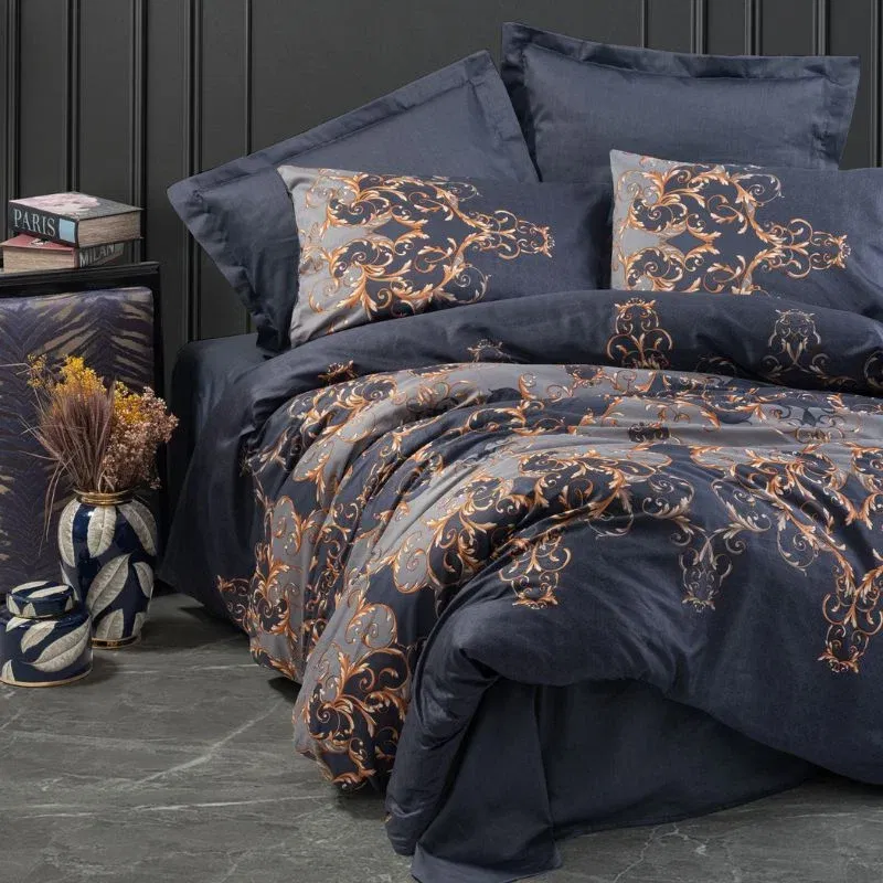 Set lenjerie pat dublu Sarina - Dark Blue, bumbac satinat, 200x220 cm [1]