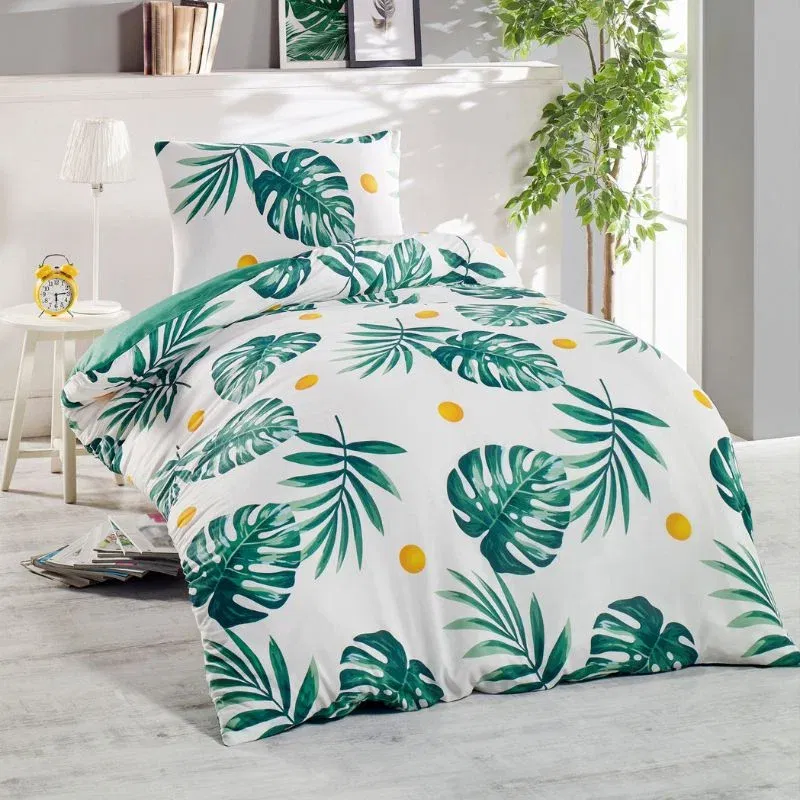 Set lenjerie pat o persoana Monstera, bumbac si poliester, 140x200 cm [1]