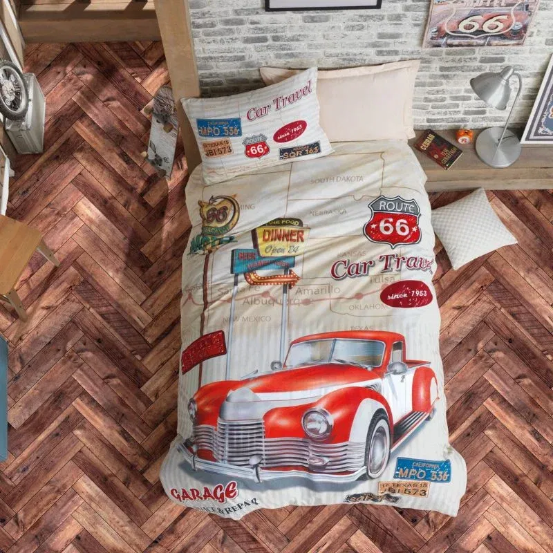 Set lenjerie pat o persoana Route - Bej, bumbac, 160x220 cm [1]