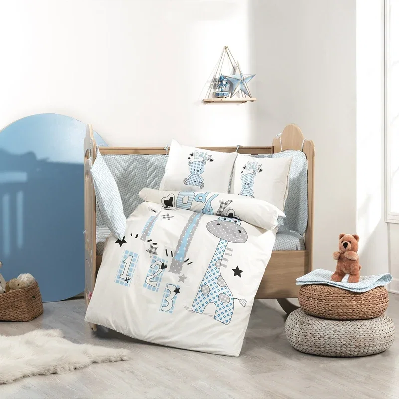 Set lenjerie poplin Buddy - Albastru, 100x150 cm, 2 fete de perna, cearsaf [1]