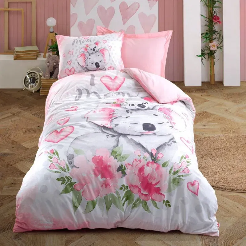 Set lenjerie ranforce Koala - Roz, 160x220 cm, 2 fete de perna [1]