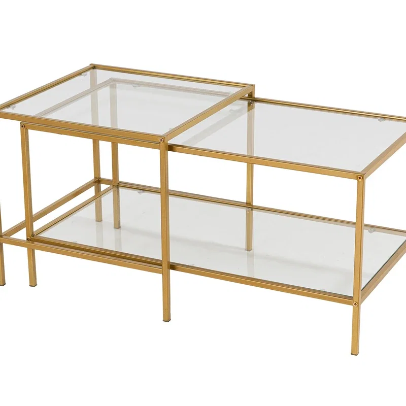 Set masute de cafea aurii Sevay, design modern, sticla securizata [5]