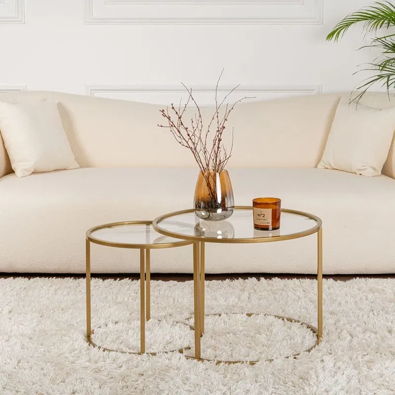 Set masute de cafea auriu-Transparent, design elegant, sticla securizata [2]