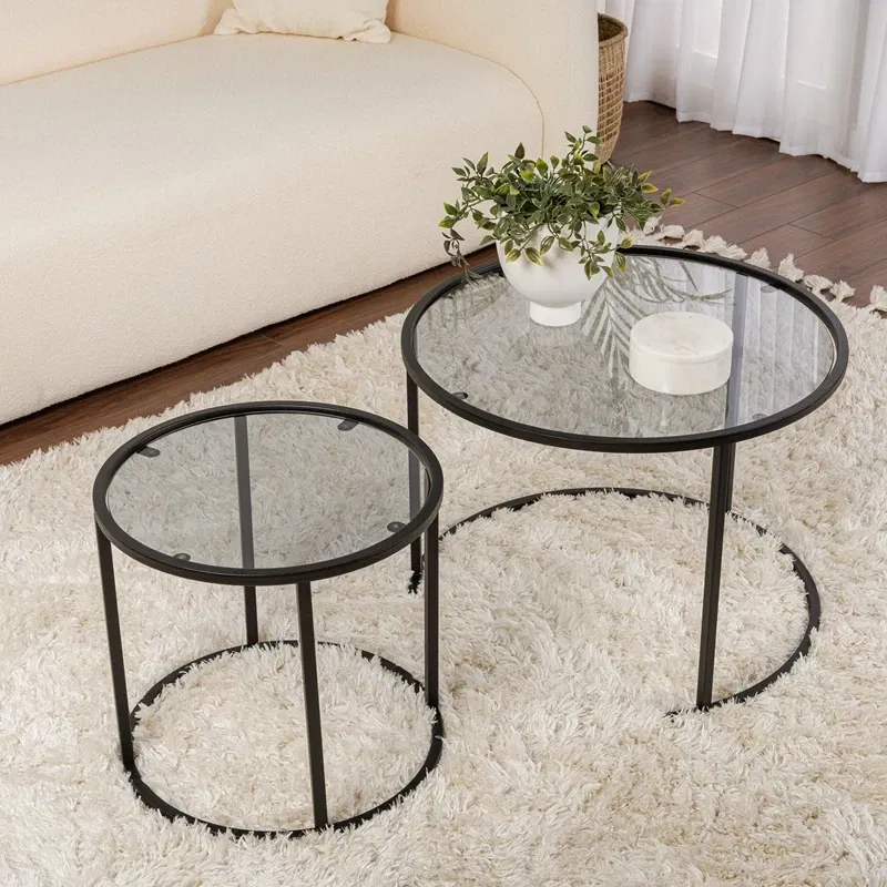 Set masute de cafea negre, structura metalica, sticla securizata [5]